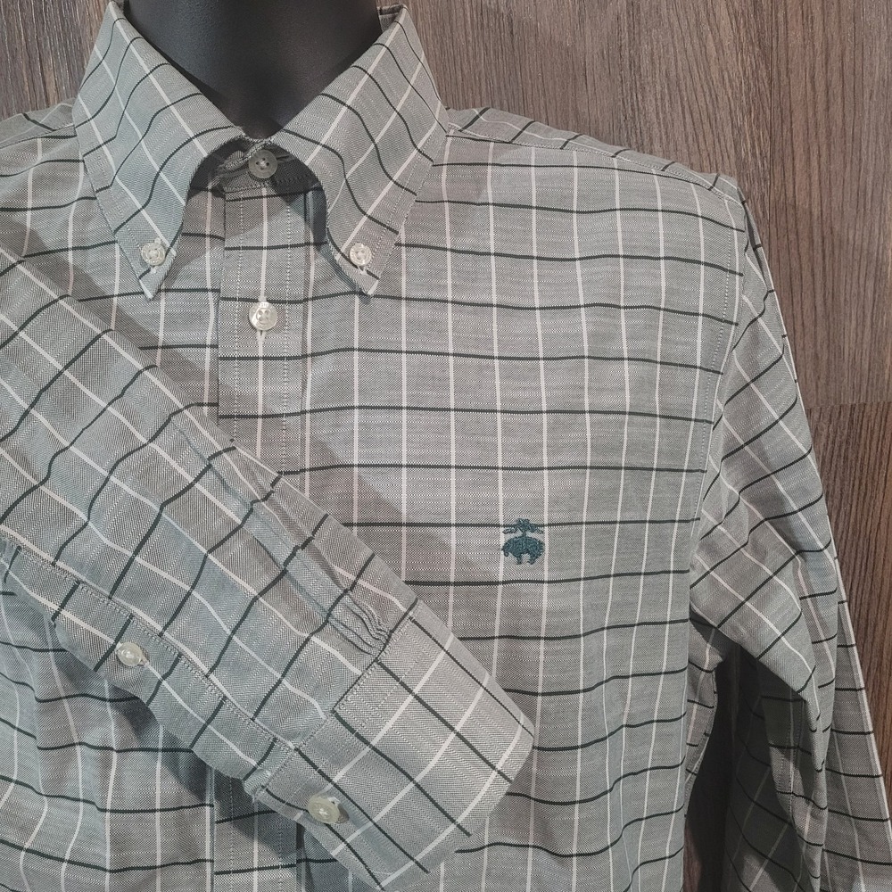 Brooks Brothers Regent Button Down Shirt Sz M Gray Check Non-Iron Supima Cotton